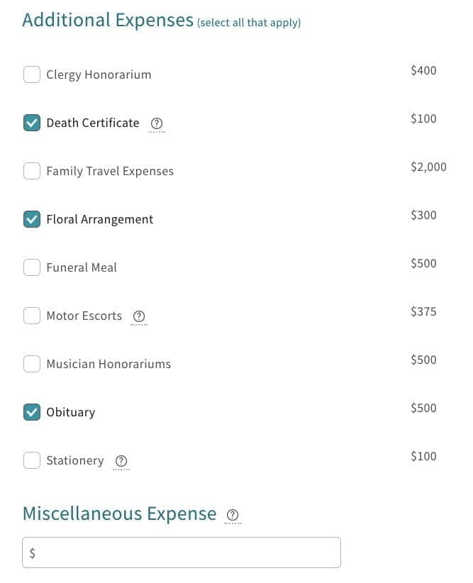 MoO Final Expense Estimator -- Additional Expenses
