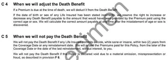 RBC Term Policy -- Death Benefit Exclusion
